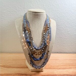 Premier Designs Multi-Strand Blue Sodalite & Acrylic Bead Statement Necklace